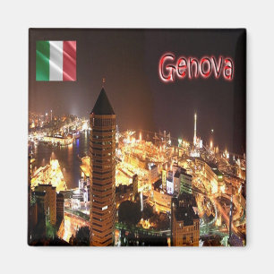 LGR149 GENOA, Port at Night-Time, Italy, Fridge Magnet