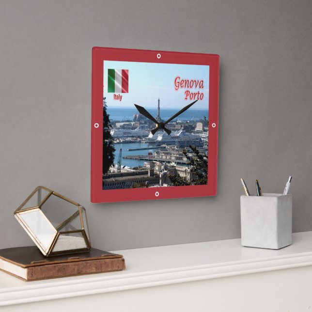 LGR150 GENOA PORT, Liguria, Italy, Square Wall Clock (Office)