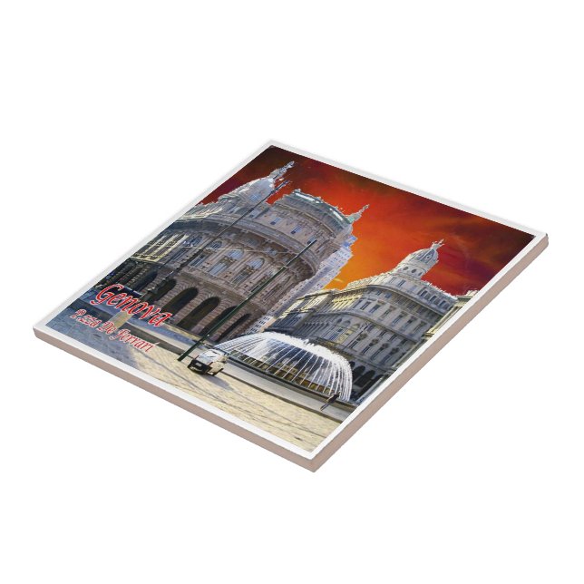 LGR158 GENOA, View of Piazza De Ferrari, Ceramic Tile (Side)