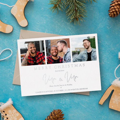 LGTB Gay Whimsical MR  MR Christmas Wedding Photo Foil Holiday Card