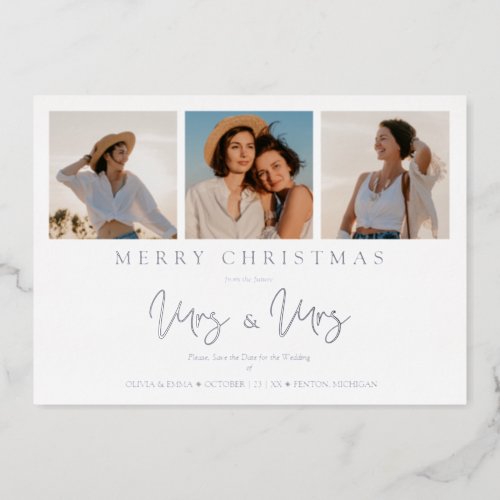 LGTB Lesbian Whimsical MRS  MRS Christmas Wedding Foil Holiday Card