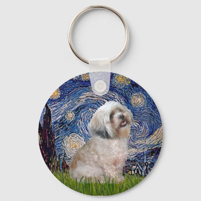 Lhasa Apso 10 - Starry Night Keychain (Front)