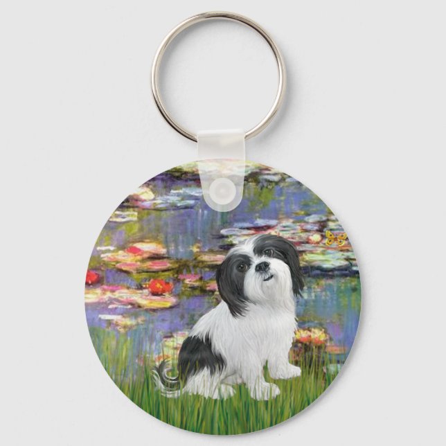 Lhasa Apso 2 - Lilies 2 Keychain (Front)