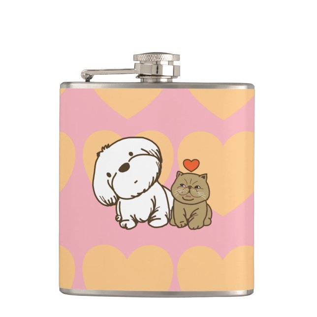 Lhasa Apso and kitty Flask (Front)