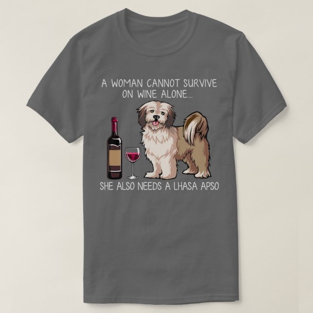Lhasa Apso and wine Funny dog  T-Shirt (Design Front)