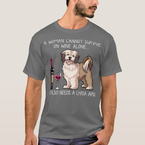 Lhasa Apso and wine Funny dog  T_Shirt