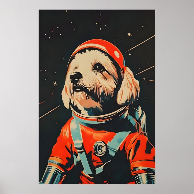Lhasa Apso Astronaut Poster, Lhasa Apso Retro Poster (Front)