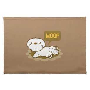 Lhasa Apso bubbly says woof Cloth Placemat