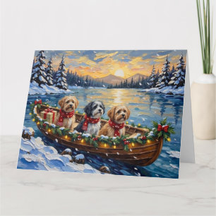 Lhasa Apso Christmas Boat Holiday Card