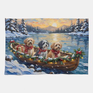 Lhasa Apso Christmas Boat Holiday Kitchen Towel