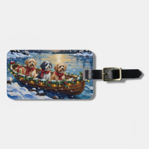 Lhasa Apso Christmas Boat Holiday Luggage Tag