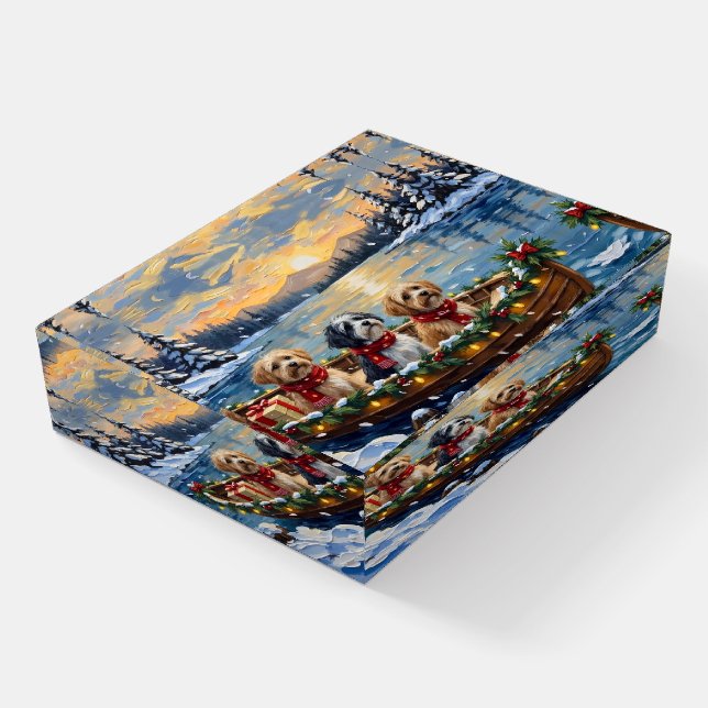 Lhasa Apso Christmas Boat Holiday Paperweight (Angled)