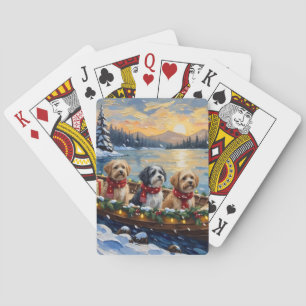 Lhasa Apso Christmas Boat Holiday Poker Cards