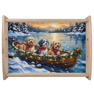 Lhasa Apso Christmas Boat Holiday Serving Tray