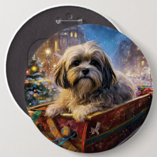 Lhasa Apso Christmas Festive Season Button