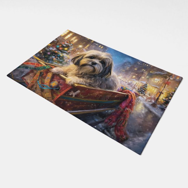 Lhasa Apso Christmas Festive Season  Doormat (Angled)