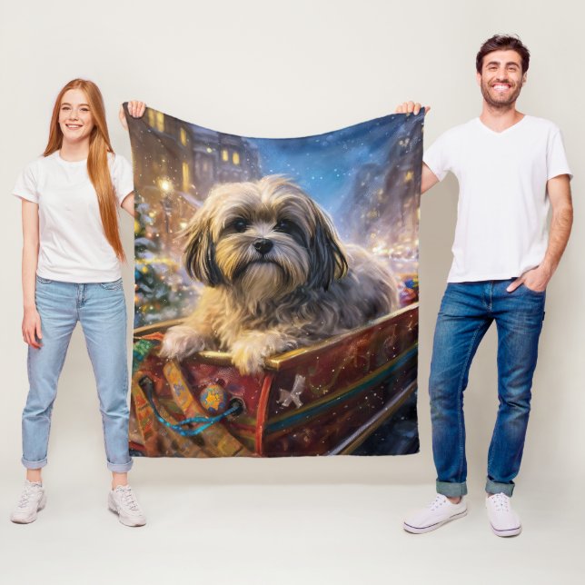 Lhasa Apso Christmas Festive Season  Fleece Blanket (In Situ)