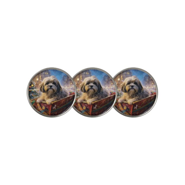 Lhasa Apso Christmas Festive Season  Golf Ball Marker (3 Up)