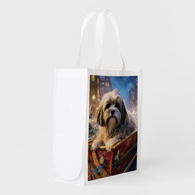 Lhasa Apso Christmas Festive Season  Grocery Bag (Front Side)