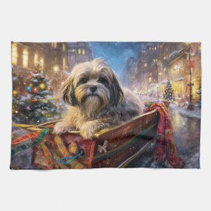 Lhasa Apso Christmas Festive Season Kitchen Towel