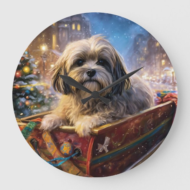 Lhasa Apso Christmas Festive Season  Large Clock (Front)