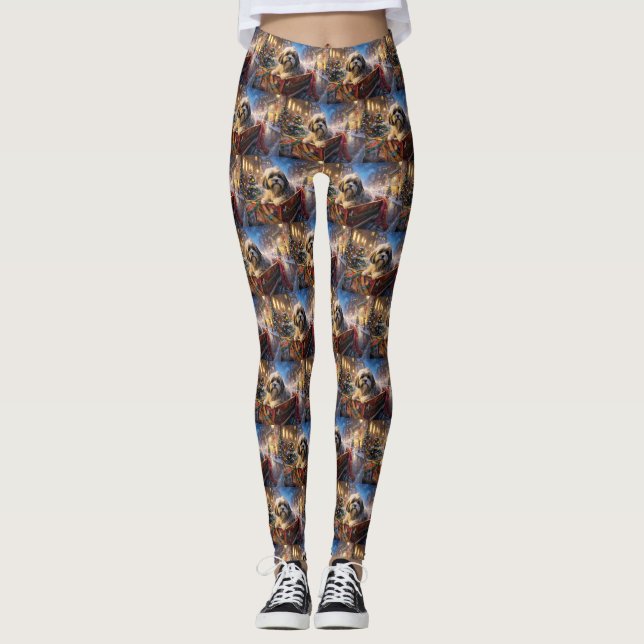 Lhasa Apso Christmas Festive Season  Leggings (Front)