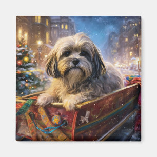 Lhasa Apso Christmas Festive Season Magnet