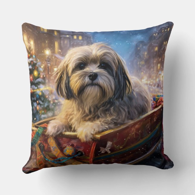 Lhasa Apso Christmas Festive Season  Throw Pillow (Back)