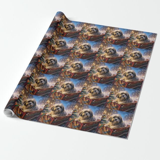 Lhasa Apso Christmas Festive Season  Wrapping Paper (Unrolled)