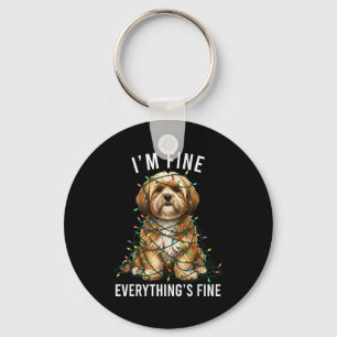 Lhasa Apso Christmas I'm Fine Everything Is Fine Keychain