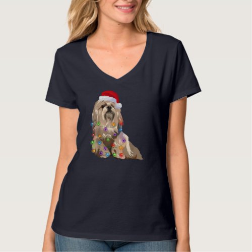 Lhasa Apso Christmas Lights Xmas Dog Lover Santa H T_Shirt