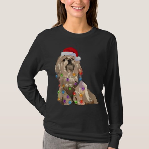 Lhasa Apso Christmas Lights Xmas Dog Lover Santa H T_Shirt