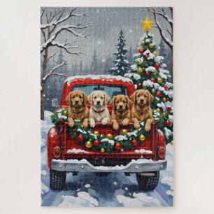 Lhasa Apso Christmas Red Truck Holiday Jigsaw Puzzle