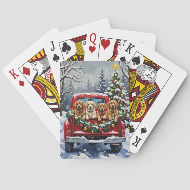 Lhasa Apso Christmas Red Truck Holiday Poker Cards (Back)
