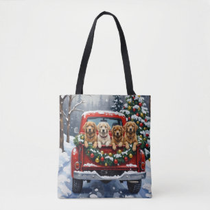 Lhasa Apso Christmas Red Truck Holiday Tote Bag