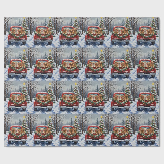 Lhasa Apso Christmas Red Truck Holiday Wrapping Paper (Flat)