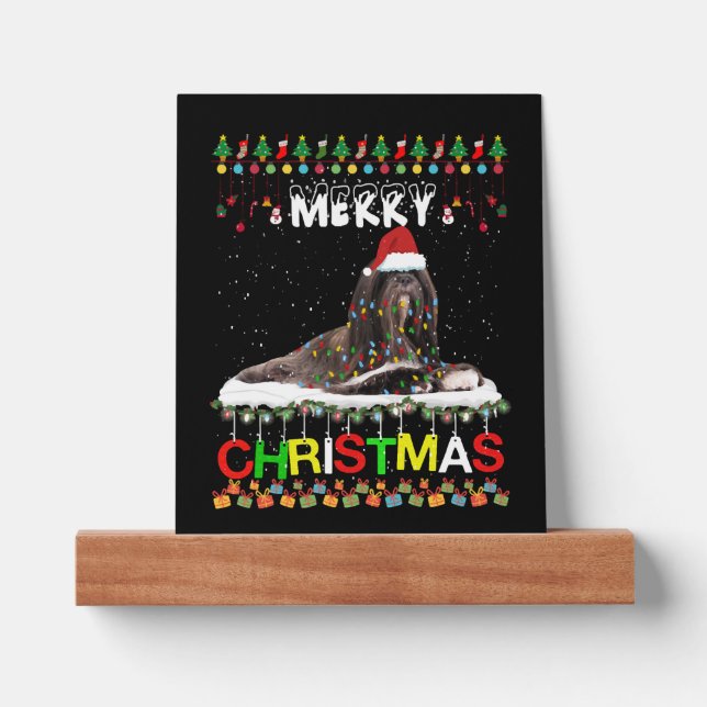Lhasa Apso Christmas Tree Light Pajama Xmas Dog Picture Ledge (Front)