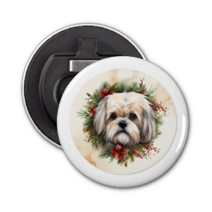 Lhasa Apso Christmas Wreath Festive Pup Bottle Opener
