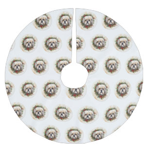 Lhasa Apso Christmas Wreath Festive Pup Brushed Polyester Tree Skirt