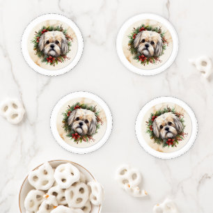 Lhasa Apso Christmas Wreath Festive Pup Coaster Set