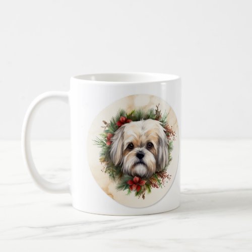 Lhasa Apso Christmas Wreath Festive Pup  Coffee Mug