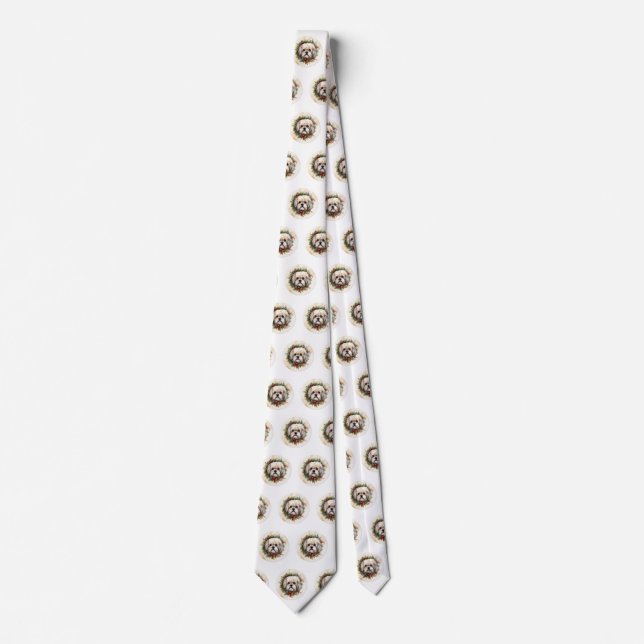 Lhasa Apso Christmas Wreath Festive Pup  Neck Tie (Front)