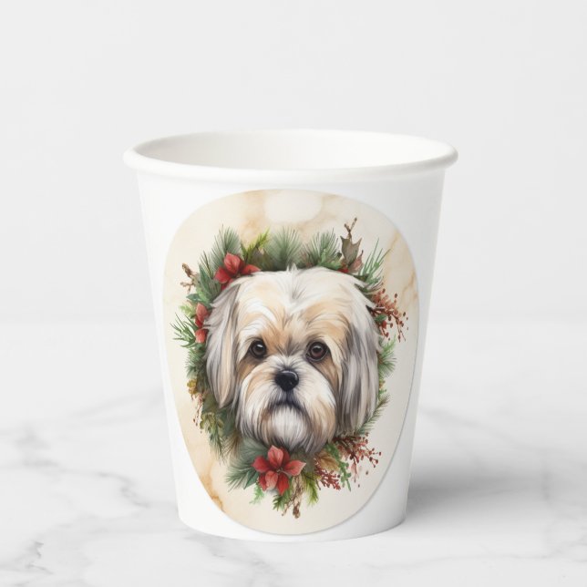 Lhasa Apso Christmas Wreath Festive Pup  Paper Cups (Front)