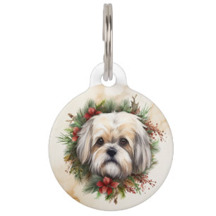 Lhasa Apso Christmas Wreath Festive Pup Pet ID Tag