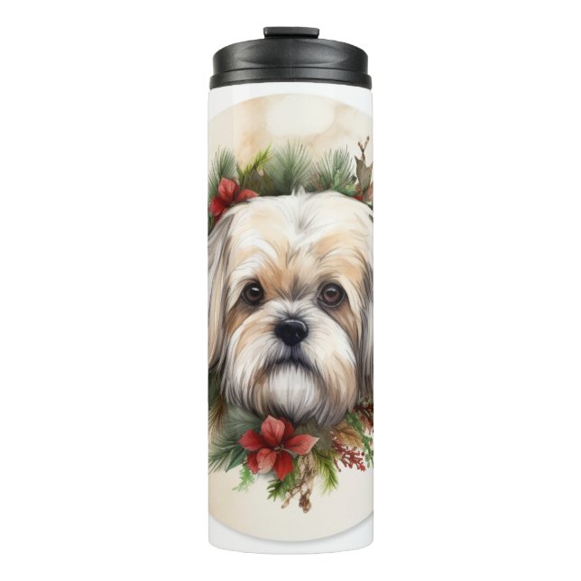Lhasa Apso Christmas Wreath Festive Pup  Thermal Tumbler (Front)