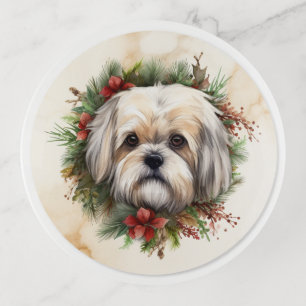 Lhasa Apso Christmas Wreath Festive Pup Trinket Tray