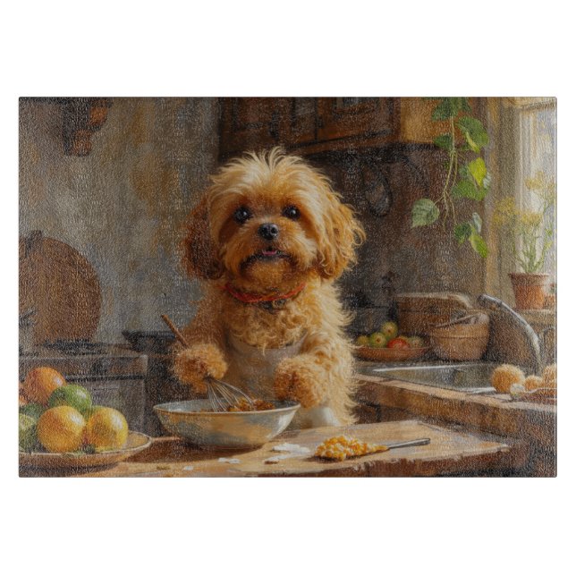 Lhasa Apso Cooking in Kitchen Cutting Board (Front)