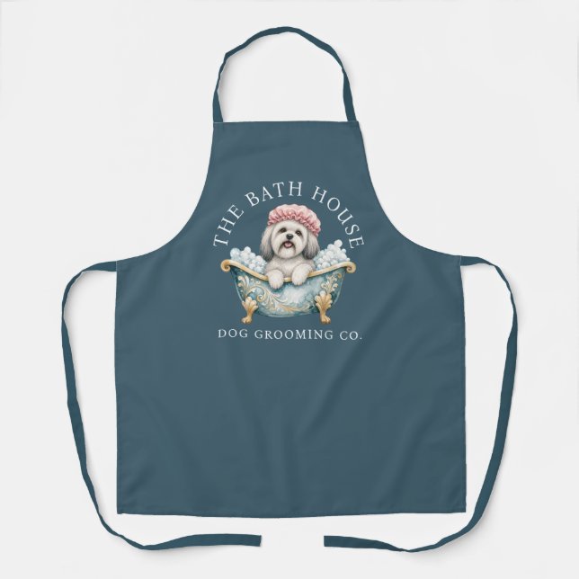 Lhasa Apso Deep Teal Dog Grooming Apron | Deluxe (Front)