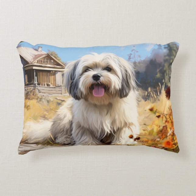 Lhasa Apso Digital Art Portrait Accent Pillow (Front)