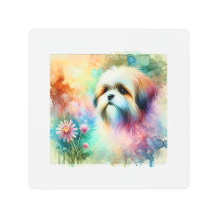 Lhasa Apso Dog 120724AREF104 - Watercolor Metal Print
